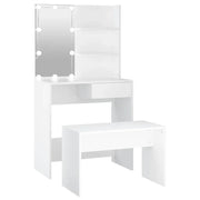 Set Tavolo da Toeletta | Tavolo da Trucco Bianco con LED in Legno Multistrato