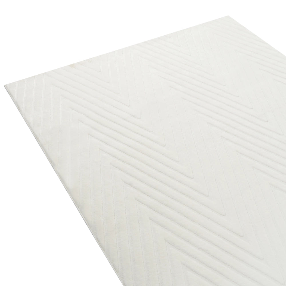 Tappeto da corridoio bianco sporco in jacquard, 160 x 230 cm, a pelo corto, forma rettangolare, per corridoio, con retro in poliestere, moderno