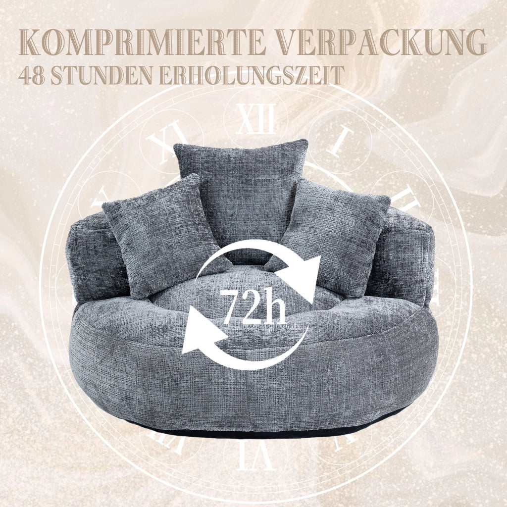 Poltrona Pouf per Adulti con Schienale Alto e Braccioli; Poltrona Gaming Relax 3 Cuscini; in Ciniglia Grigio
