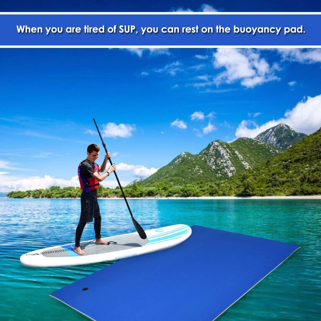 Tappeto Galleggiante per Piscina e Mare, 270 x 180 cm, Materassino Galleggiante in Schiuma per Rilassarsi e Divertirsi, Con Cuscino per la Testa (Blu 270 x 180 cm)