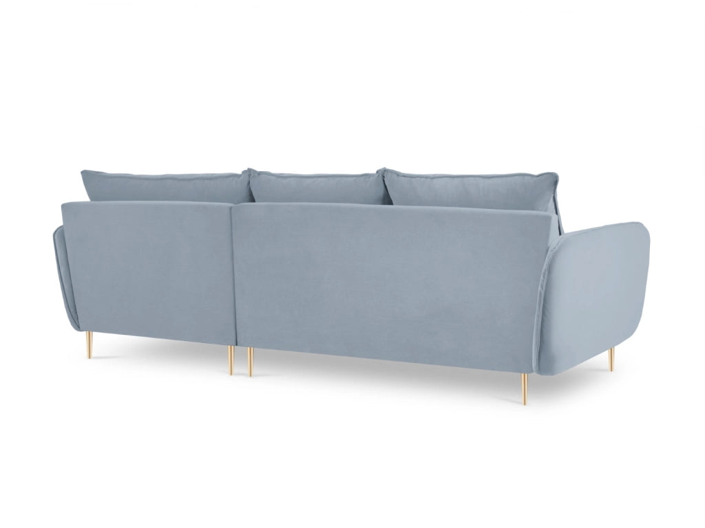 Cosmopolitan Design - Divano angolare destro "Vienna" 5 posti in velluto azzurro 