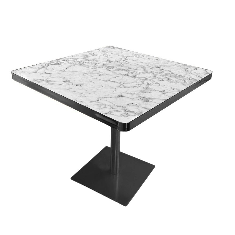 Tavolo quadrato 80x80 base nera e piano effetto marmo bianco Key