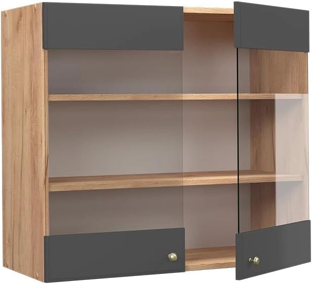 Mobile da cucina in vetro Fame-Line, Antracite-oro, 80 cm, per la combinazione con altri moduli della serie Fame-Line