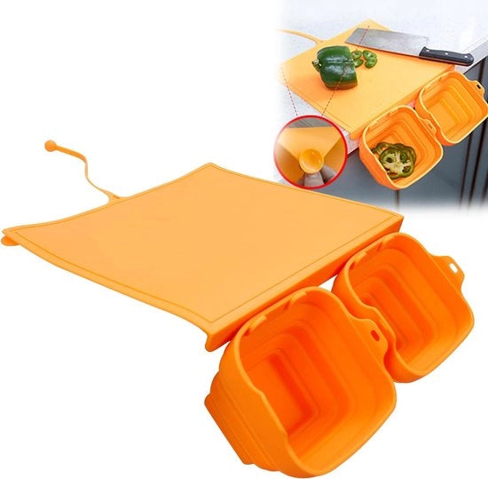 Piastra di silicone con canale per succhi, piedini antiscivolo e 2 contenitori set lavastoviglie resistenti, colore arancione