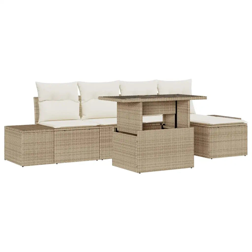 Set Divano da Giardino 6 pcs Beige e Crema polyrattan
