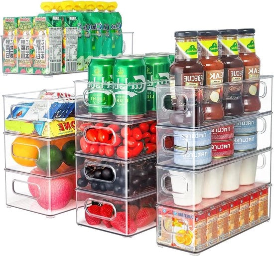 Organizzatore per frigorifero set da 12 - contenitori trasparenti multifunzionali - organizzatore per la cucina per frigorifero e armadi