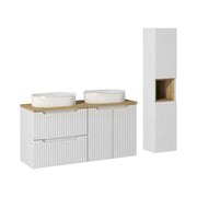 Set VANO bianco 150cm : mobile sotto lavabo con cassetti e armadietti + piano per lavabo + due lavabi da appoggio scanalati + colo
