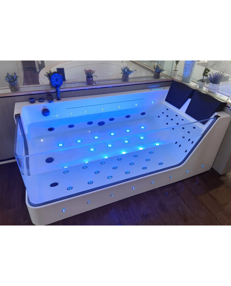 Vasca da bagno idromassaggio in vetro due posti full optional riscaldata 180x90cm Sicorage Traxy Sx