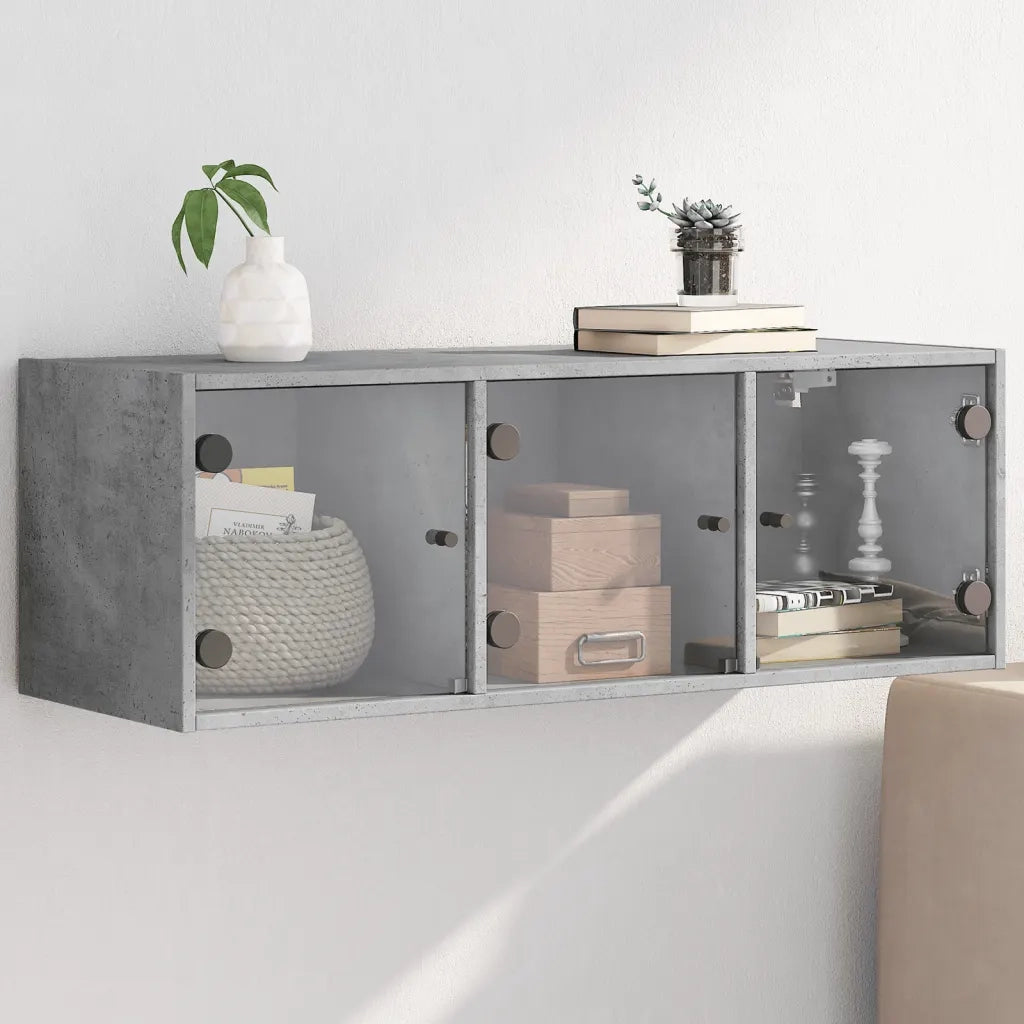 Armadietto a Muro | Mobile a Muro con Ante in Vetro Grigio Cemento 102x37x35 cm