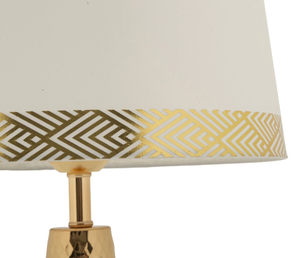 Lampada da Tavolo Tower Oro Ø30x54 cm in Ferro e Tessuto Oro e Bianco