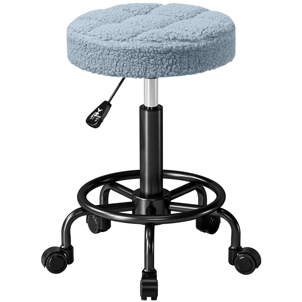 Sgabello Girevole Rotondo con Ruote e Altezza Regolabile ¨C zephmum ¨C Blu Tessuto 50-66 cm