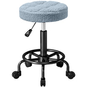 Sgabello Girevole Rotondo con Ruote e Altezza Regolabile ¨C zephmum ¨C Blu Tessuto 50-66 cm