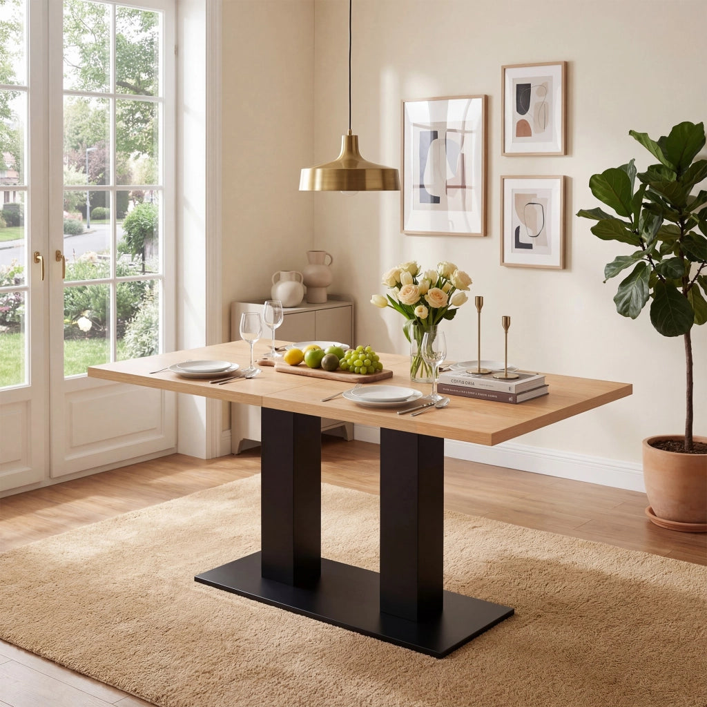 Tavolo allungabile, 140/180 × 70 cm, per 6-8 persone, color rovere, nero