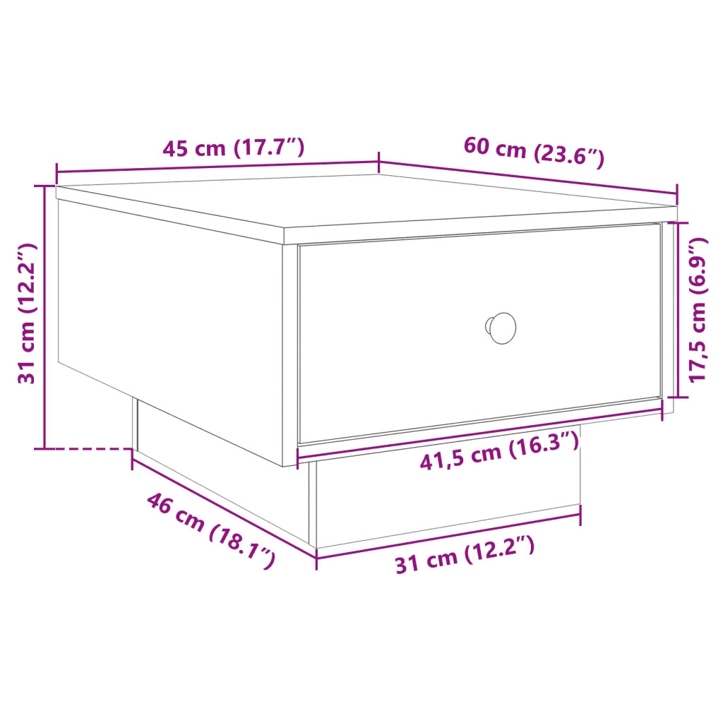 Tavolino da Salotto Grigio Cemento 60x45x31cm Legno Multistrato