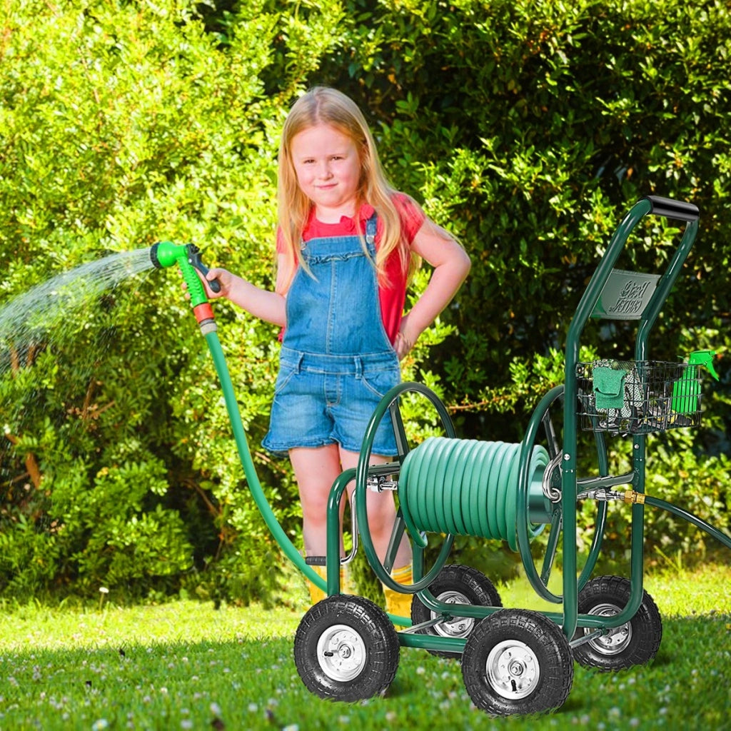 Carrello avvolgitubo professionale da giardino con ruote Avvolgitore tubo in metallo Verde