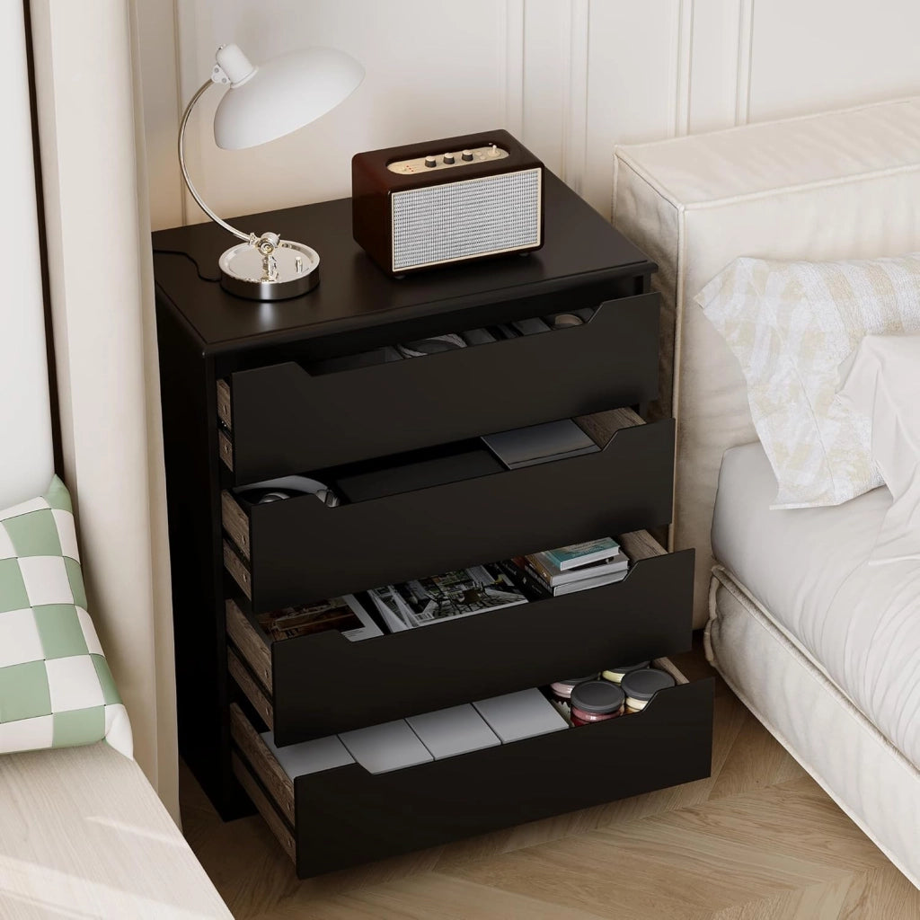 Cassettiera Camera da Letto con 4 cassetti, settimino camera da letto,Moderno e Salvaspazio per la Camera da Letto Soggiorno e Ingresso, 71 x 41 x 82 CM,Bianco (Nero)