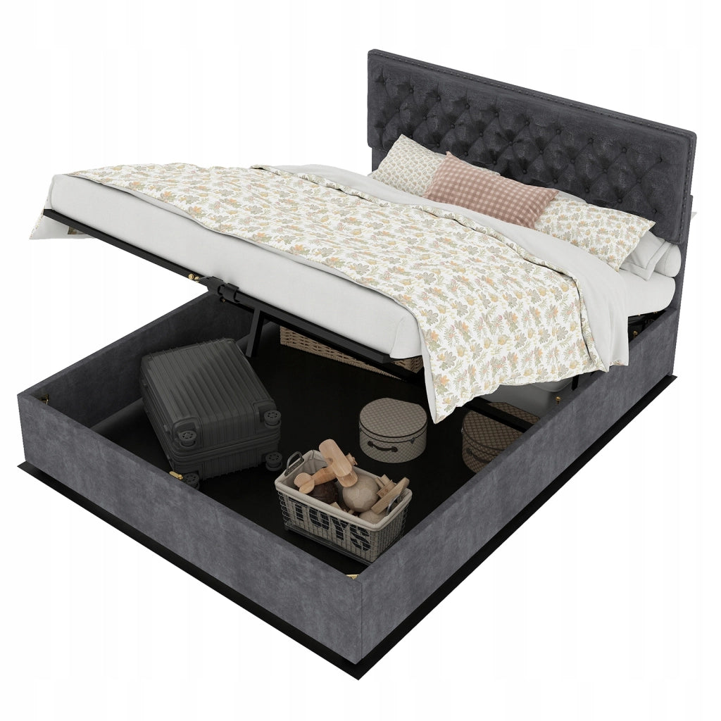 Letto imbottito 140x200 grigio - Xylo - Stelaio sollevabile