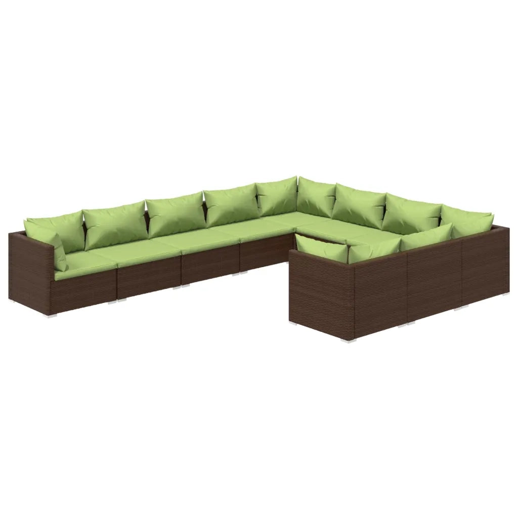 Set Divani da Giardino 10 pz con Cuscini in Polyrattan Marrone cod mxl 35892