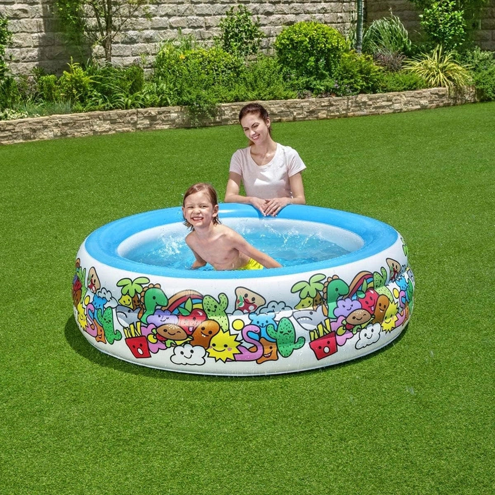 Trade Shop - Piscina Gonfiabile 3 Anelli Per Bambini Con Personaggi Frutti Piante 152x51cm 016156 -