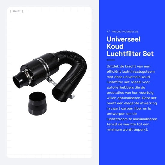 Filtro dell'aria universale - Set di filtro dell'aria per aria fredda - Filtro a carbonio - L'aria di ingresso 3 pollici - Cartridge filtro lavabile - Progetto leggero - Sistema di ingresso dell'aria