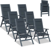 Set 6 Sedie da Giardino Pieghevoli in Alluminio - Poltrona da Giardino Esterna Regolabile in 7 Posizioni, Sedia Portatile a Schienale Alto Adatta a Tutte Tavole per Giardino, Terrazza, Piscina