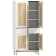 Credenza da cucina alta  con 4 ante, 2 cassetti e mensole regolabili, 80x35x170cm, Bianco e quercia