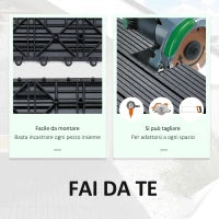Set 11 Piastrelle per Esterni ad Incastro Antiscivolo in HDPE Riciclato, 30x30x2.2 cm, Grigio