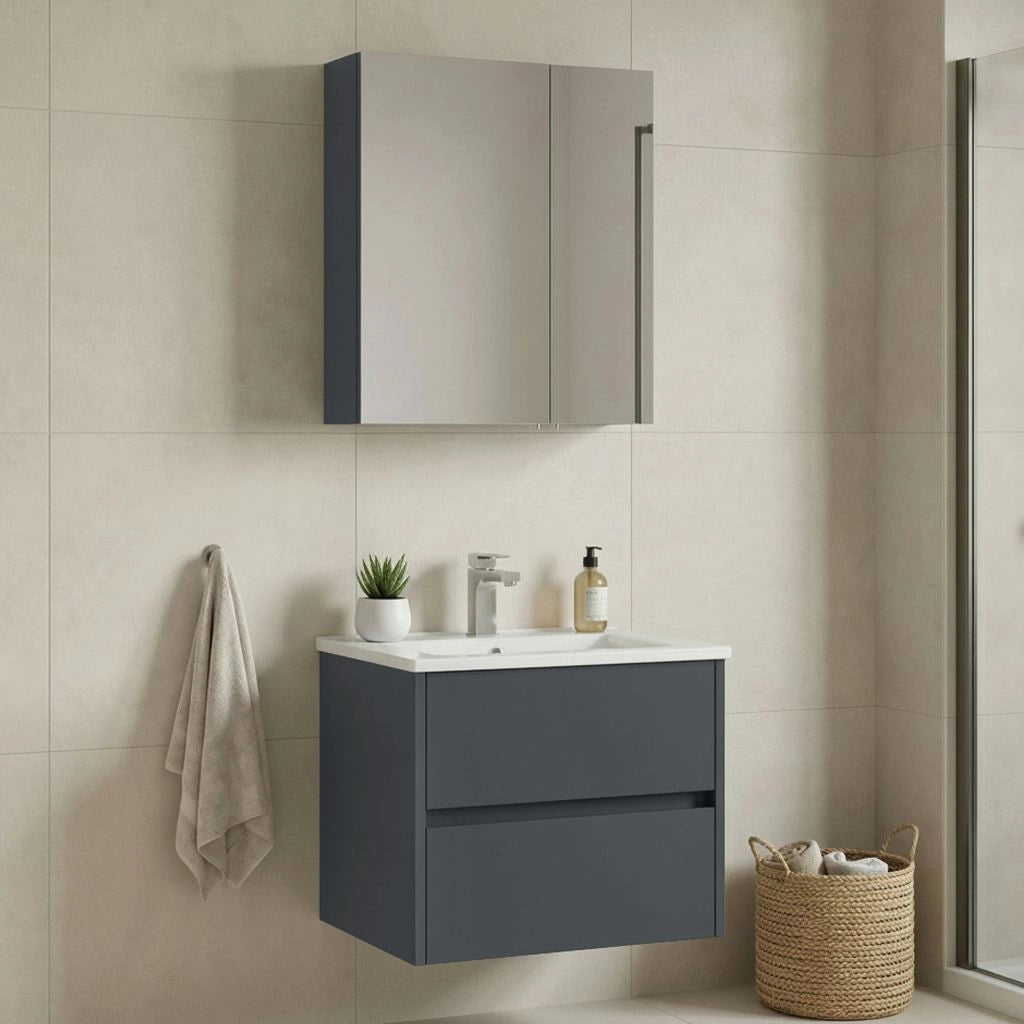Set mobile lavabo con specchio (2 pezzi) "Side 65 v2" - 65 x 45 x 52 cm - Antracite opaco