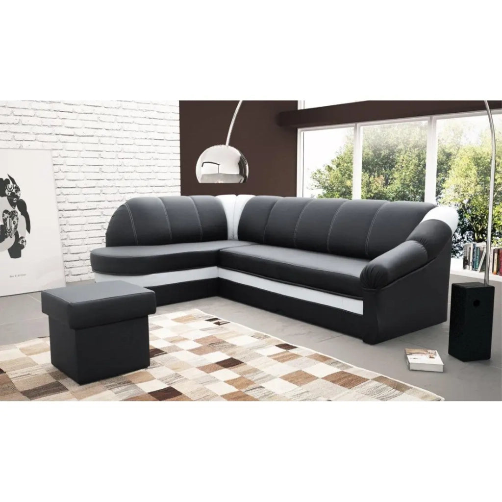 Divano angolare sinistro convertibile BENANA 250 cm nero e bianco con contenitore