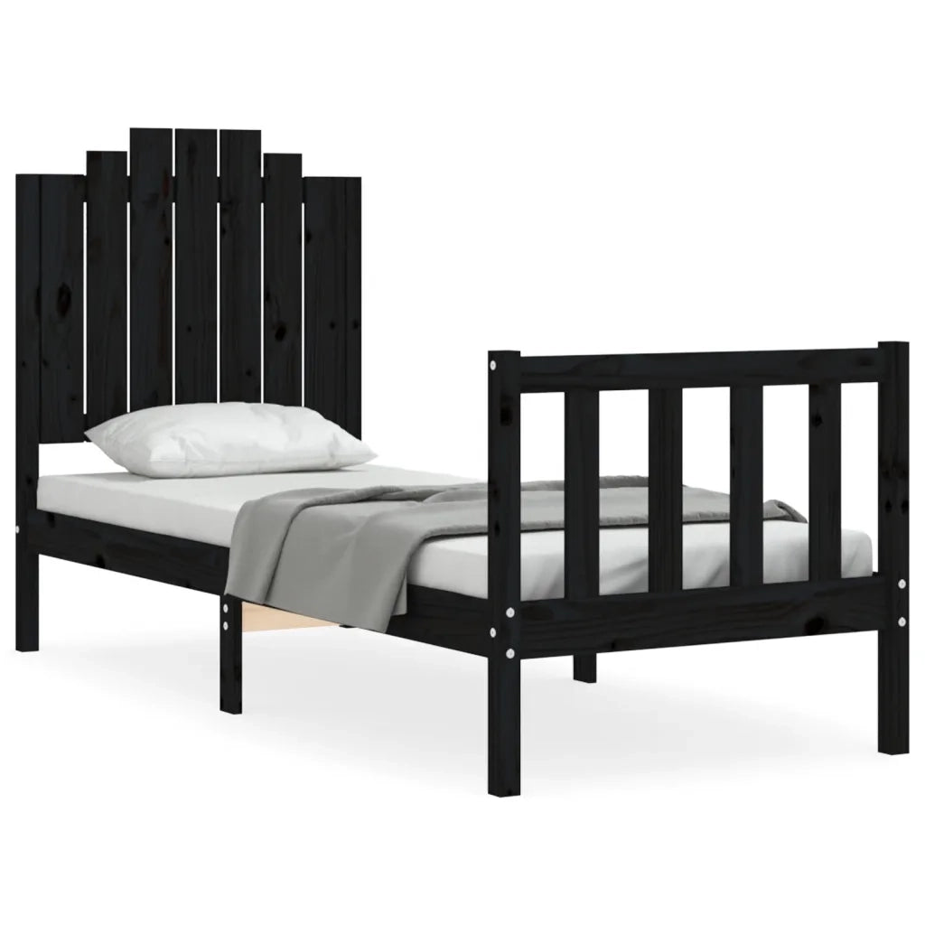 Giroletto con Testiera Nero Small Single in Legno Massello 3192260