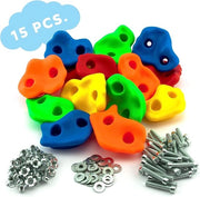 Set di arrampicata per bambini esterno con 15 pezzi, inclusa attrezzatura di fissaggio | pietre di arrampicata per parete di arrampicata | Pietre di boulder colorate per torre di gioco con viti