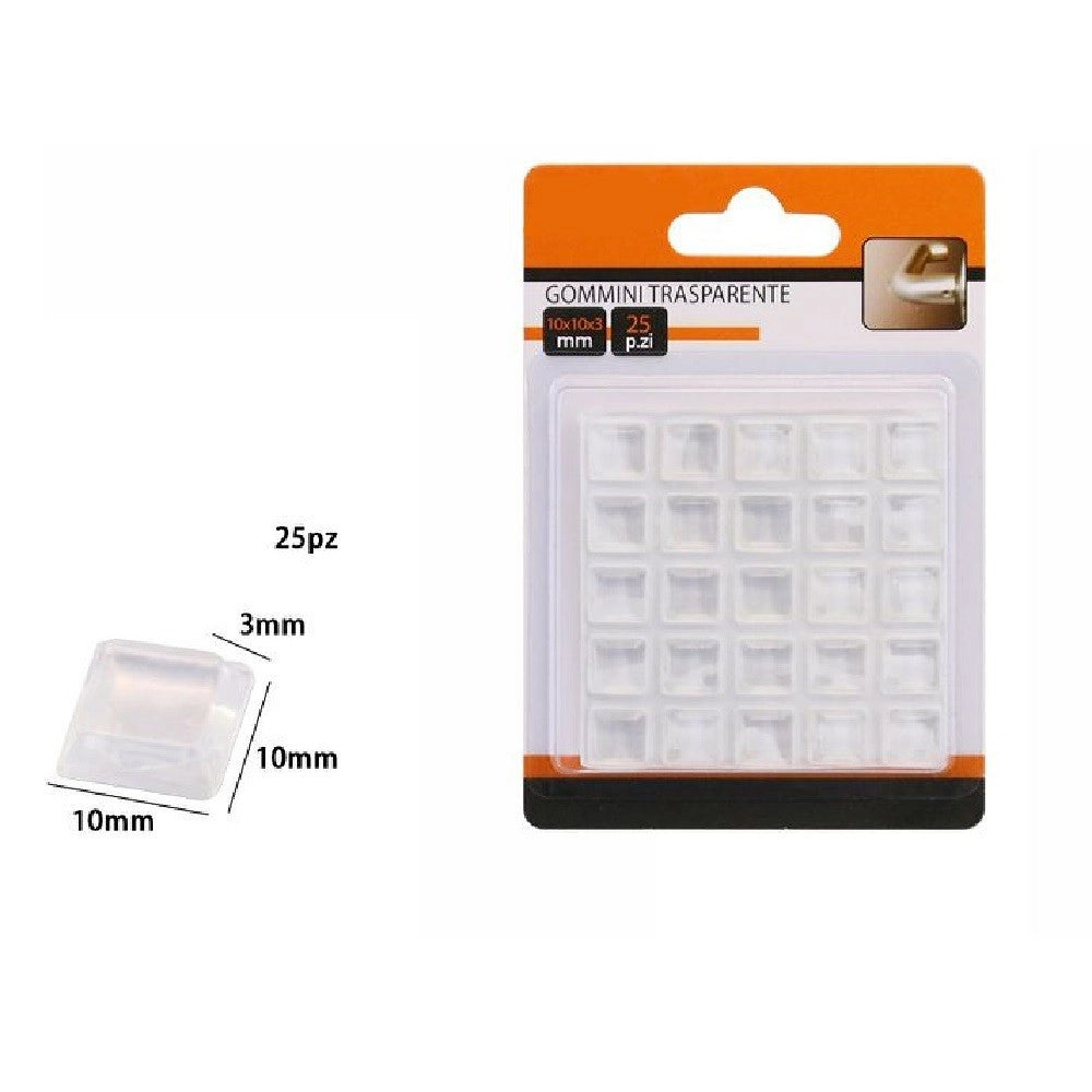 Trade Shop - Set 25 Gommini Adesivi Protezione Pavimenti Trasparenti Quadrati 10x10x3mm 66091 -