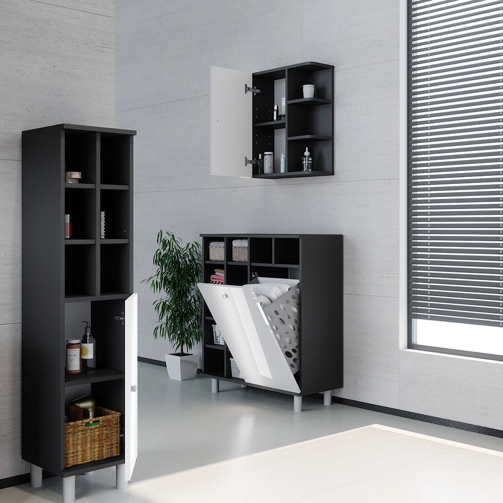 Armadietto da bagno con portabiancheria Fynn Bianco lucido 78.4 x 91.6 cm Vicco