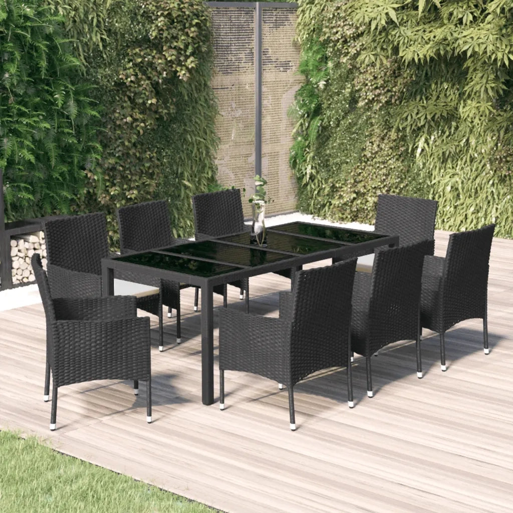Set da Pranzo da Giardino 9 pz con Cuscini Nero in Polyrattancod mxl 77282