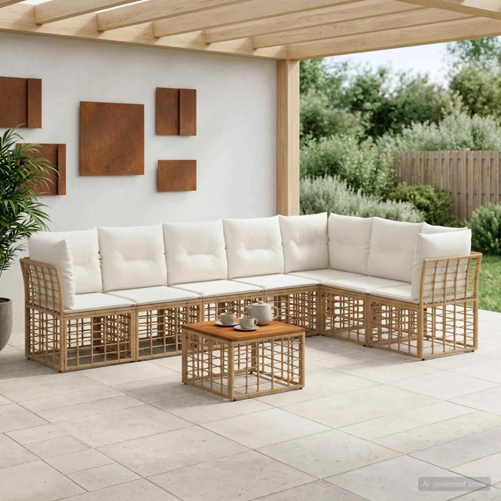 Set di divani da esterno 8 pcs Naturale e Bianco Crema 3437482