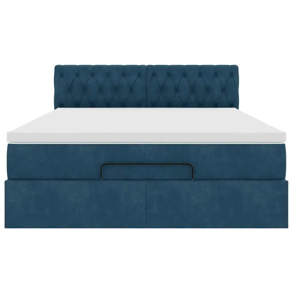 Struttura Letto Pouf con Materasso Blu 140x200cm in Velluto