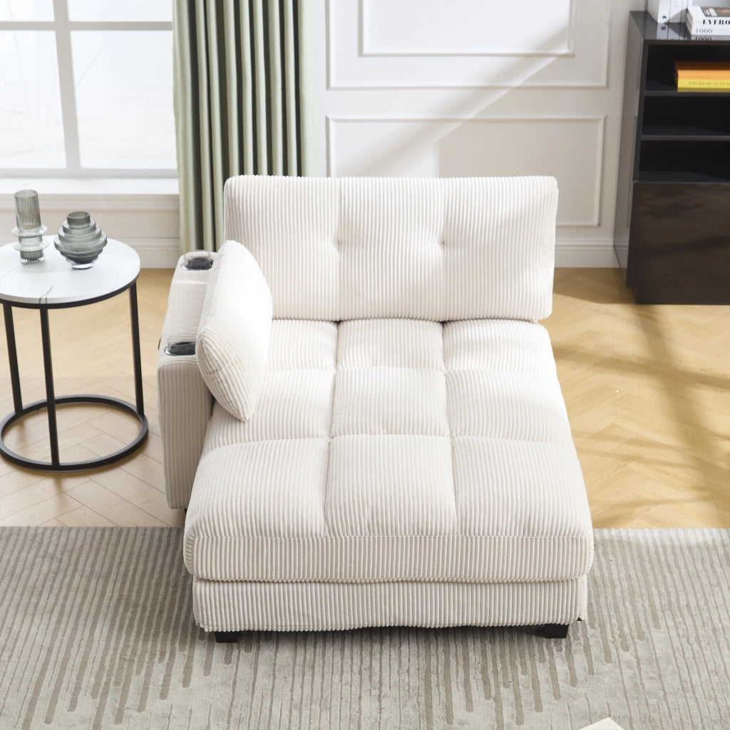 POLTRONA Lounge 140x112x81 cm in corduroy beige con portabicchieri e porta USB