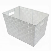 Trade Shop - Porta Oggetti Cesto In Tessuto Intrecciato 38x26x25 Cm Con Maniglie Bianco 79037 -