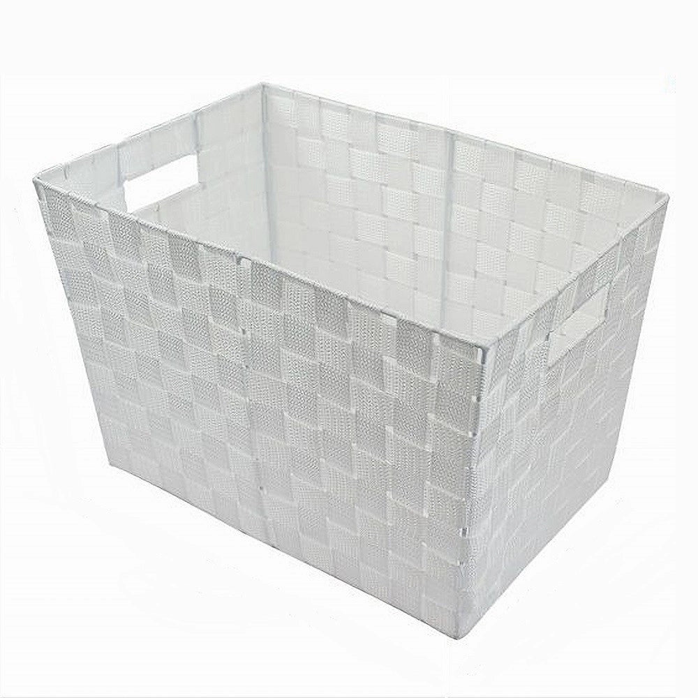 Trade Shop - Porta Oggetti Cesto In Tessuto Intrecciato 38x26x25 Cm Con Maniglie Bianco 79037 -