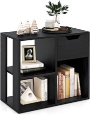 Libreria Scaffale, Libreria Bianco in Legno con Cassetto e 3 Cubi, 60 x 30 x 53 cm, Scaffale Multiuso per Soggiorno, Ingresso, Ufficio e Cameretta (Nero)