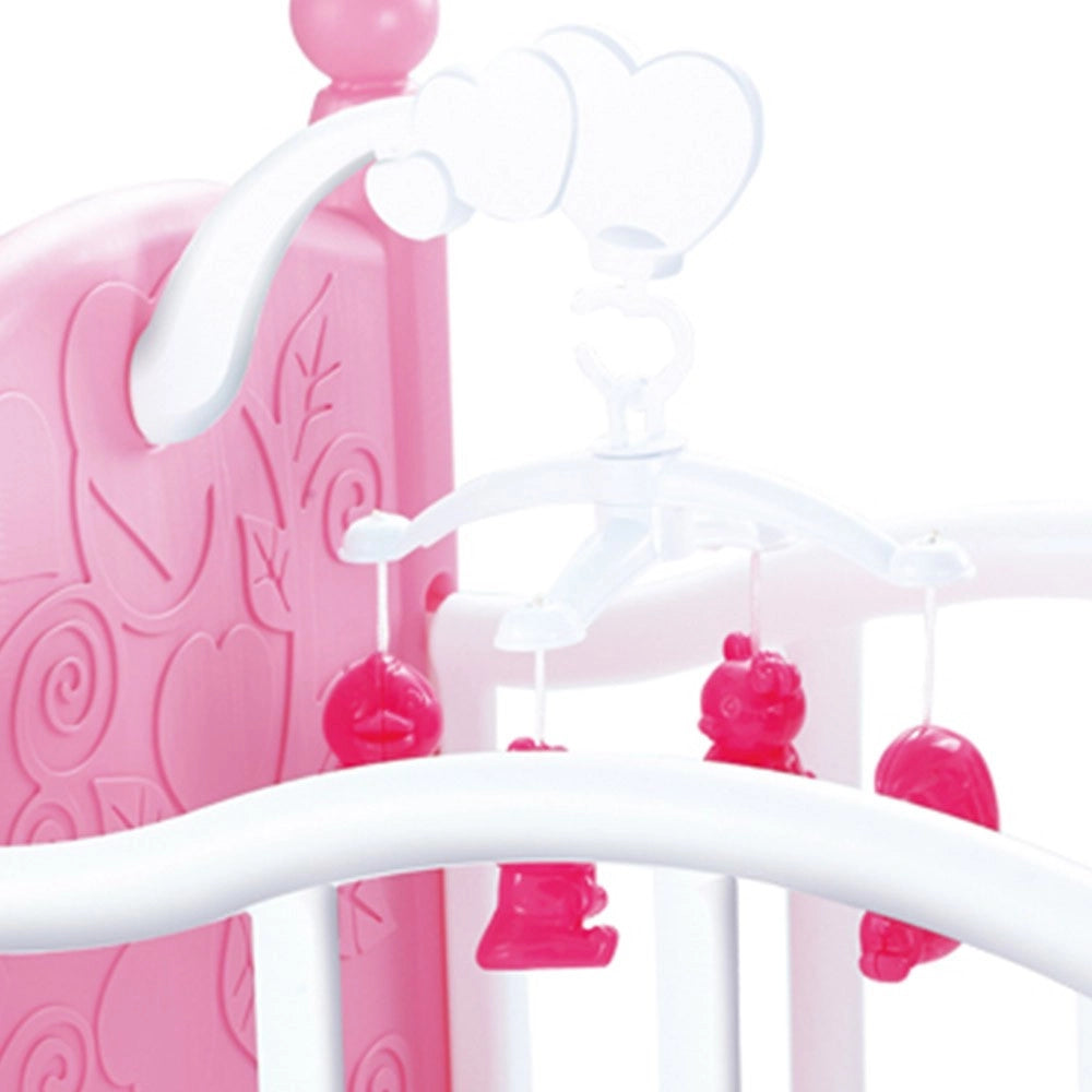Trade Shop - Culla Per Bambole Lettino Culletta Bambolotto Con Giostrina E Accessori Pappa -