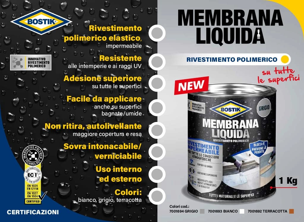RIVESTIMENTO POLIMERICO 'MEMBRANA LIQUIDA' BOSTIK 1 Kg - Colore Bianco - BOSTIK