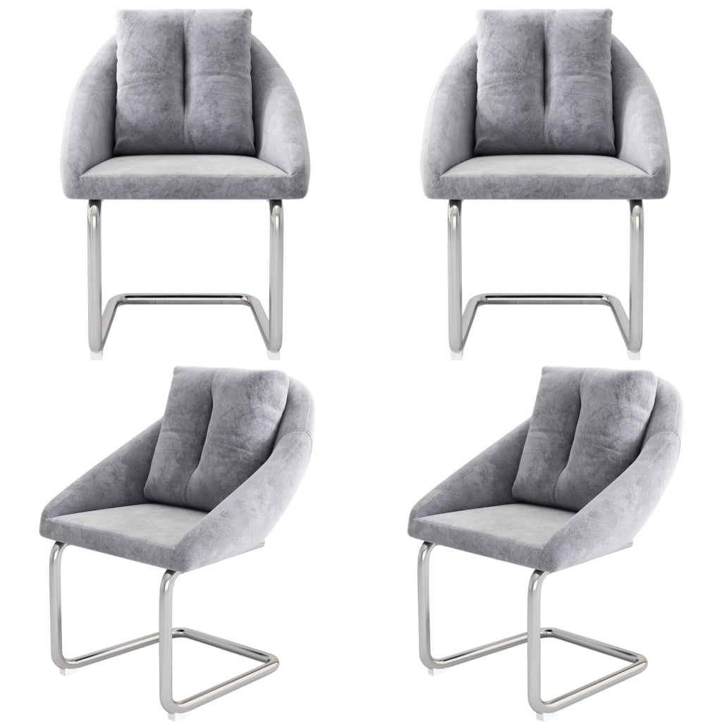 Sedia da Pranzo Set da 4 con Design Ergonomico e Gambe in Metallo, in Velluto Grigio