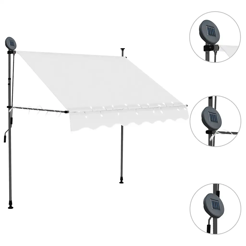 Tenda da Sole Retrattile Manuale con LED-Tenda parasole per Patio 150 cm Crema