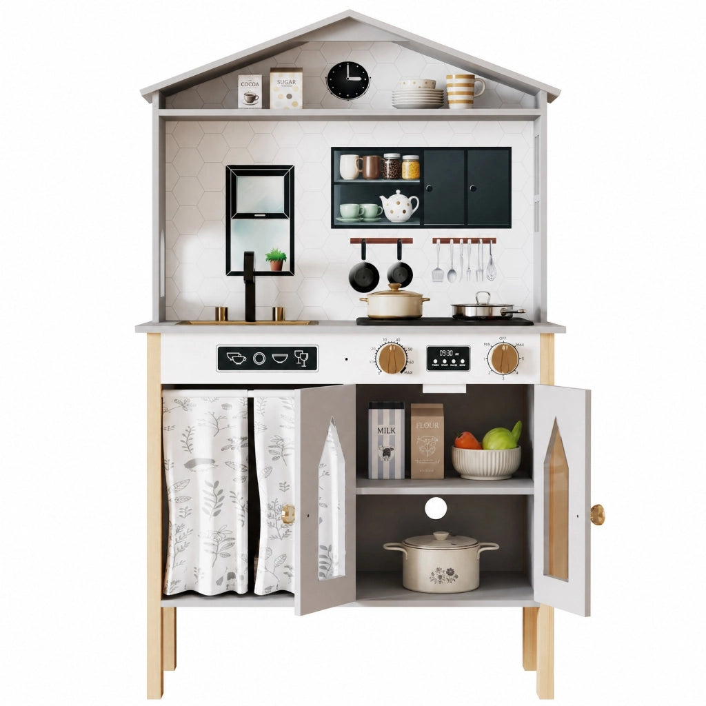 Cucina per bambini 28,5x60x92 cm in legno e plastica grigia, interattiva