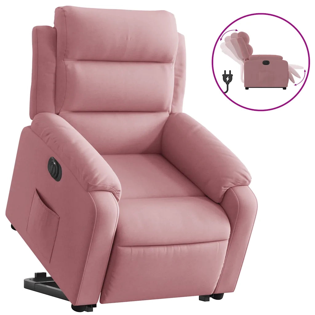 Poltrona Alzapersona Reclinabile Elettrica Rosa in Velluto 3205118