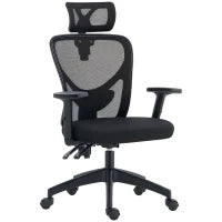 Sedia da Ufficio Ergonomica con Altezza Regolabile, Supporto Lombare e Poggiatesta, 66x61x106-116cm Nero