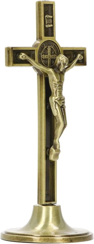 Croce scolpita in zinco con immagine di Gesù Cristo con base rimovibile per decorazione di casa, altare, dono di Natale (rame)