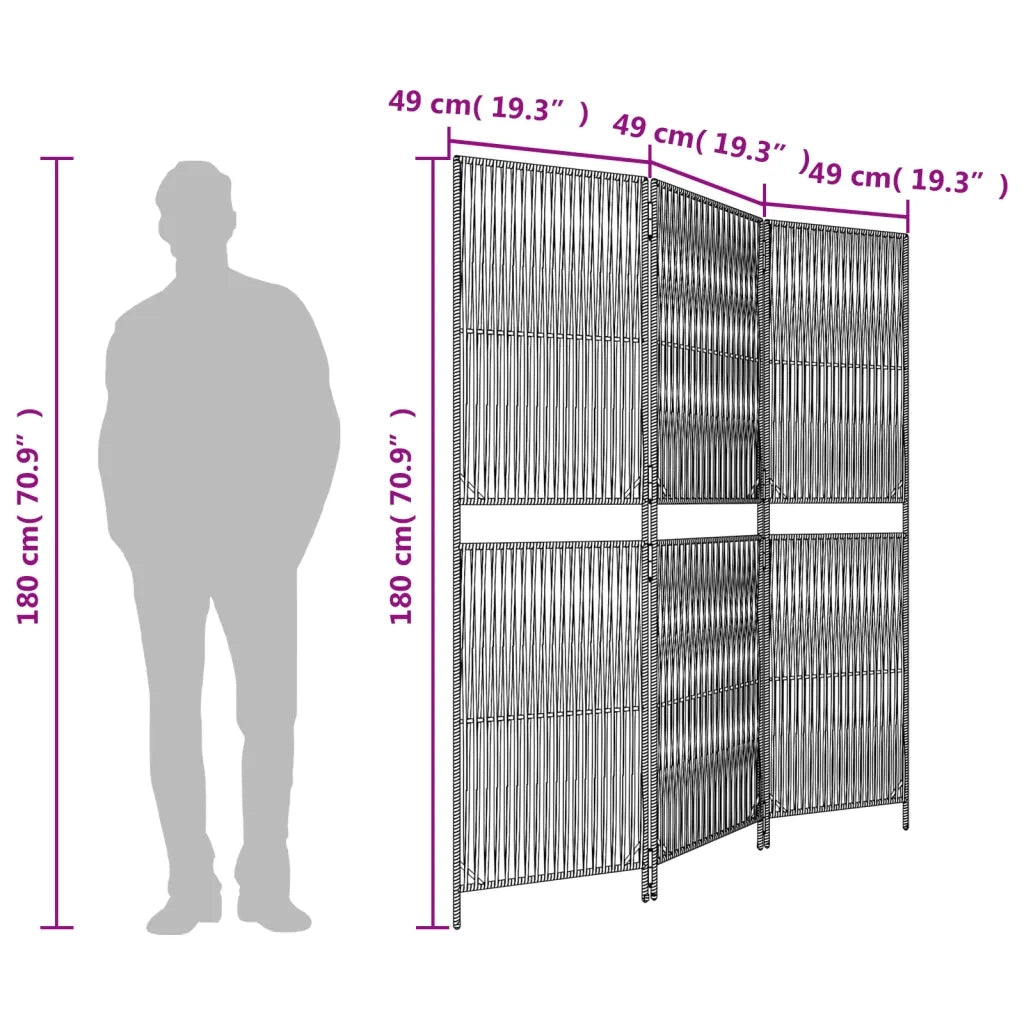 Divisorio per Ambienti | Divider per stanze | Paravento a 3 Pannelli Grigio in Polyrattan