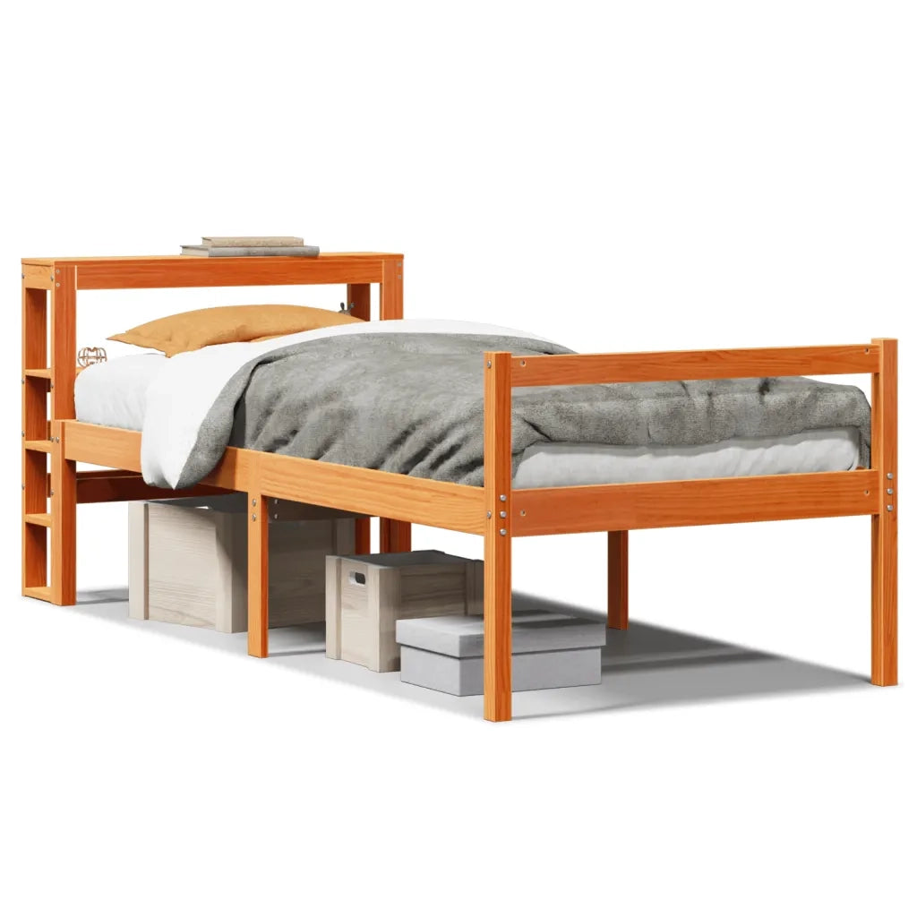 Giroletto con Testiera Marrone Cera 75x190 cm Massello Pino 3305875